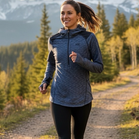 REI Tops - REI Blue Fitted Hoodie with Ribbed Sleeves Size Medium.